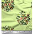 thumbnail image 1 of Soimoi Modal Satin Fabric Leaves & Floral Block Printed Fabric 1 Yard 42 Inch Wide, 1 of 3