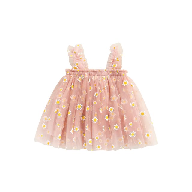 Xingqing Robe d'Été Adorable pour Bébés Filles, Douce, à Bretelles, Sans Manches, à Fleurs Imprimées, en Dentelle, Tutu, Robe Soleil