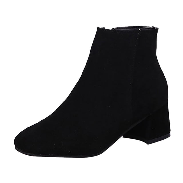 Bottes à la Cheville pour Femmes, Talon Bloc Uni, Fermeture Éclair Courte, Chaussures Mode pour Toutes les Occasions