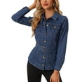 thumbnail image 1 of INSPIRE CHIC Veste en Denim Ceinturée pour Femme à Col à Revers, Veste en Jean à Simple Boutonnage Bleu Foncé S, 1 of 1