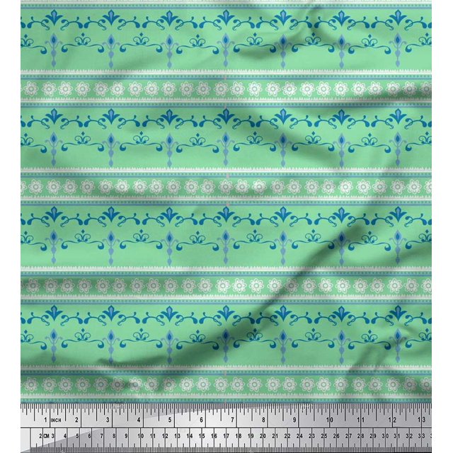 Soimoi Tissu Popeline de Coton Rayé, Floral & Filigrane Damas Imprimé 1 Yard 42 Pouces de Large