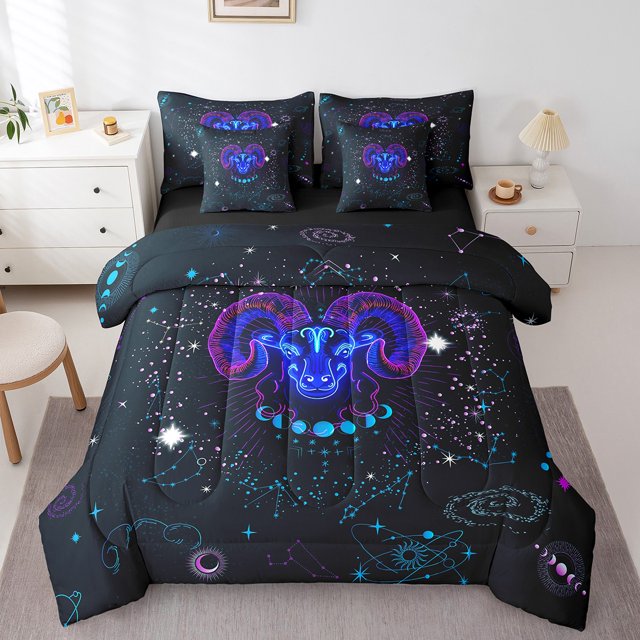 YST Hippie Nebula Comforter Set, Trippy Zodiac Astrology Bedding, King Size (7 Count)