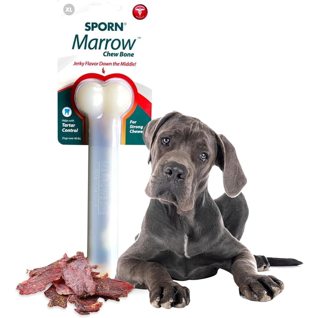 Sporn Bouchées de chien Marrow durable pour les brochettes agressives, jouets de chien Jerky Flavor pour chiens extra grands, sans gluten & Non toxique, extra grand