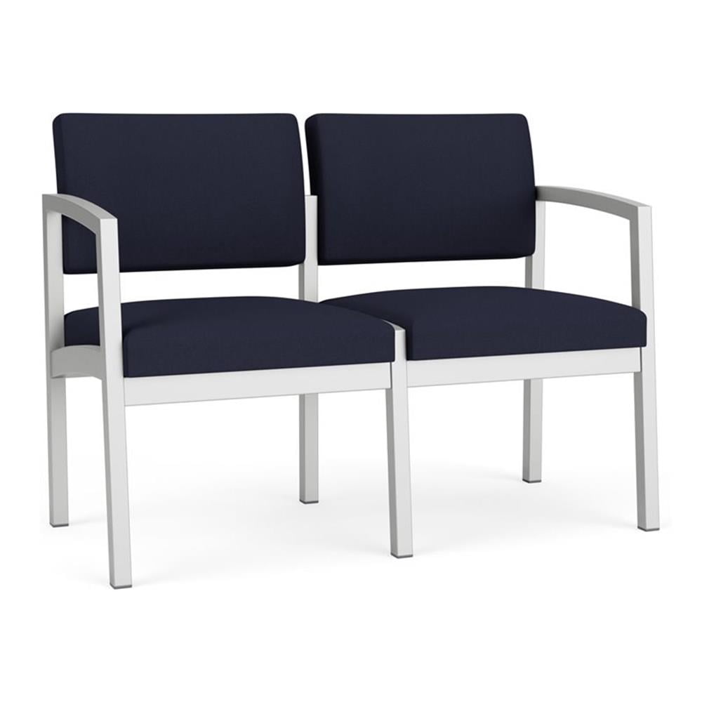 Lenox Steel Reception Waiting Room Loveseat / Silver Steel / Navy Blue