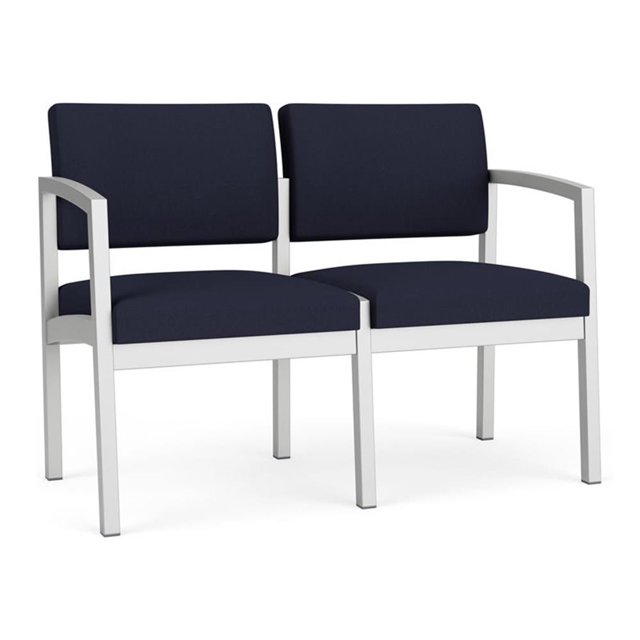 Lenox Steel Reception Waiting Room Loveseat / Silver Steel / Navy Blue