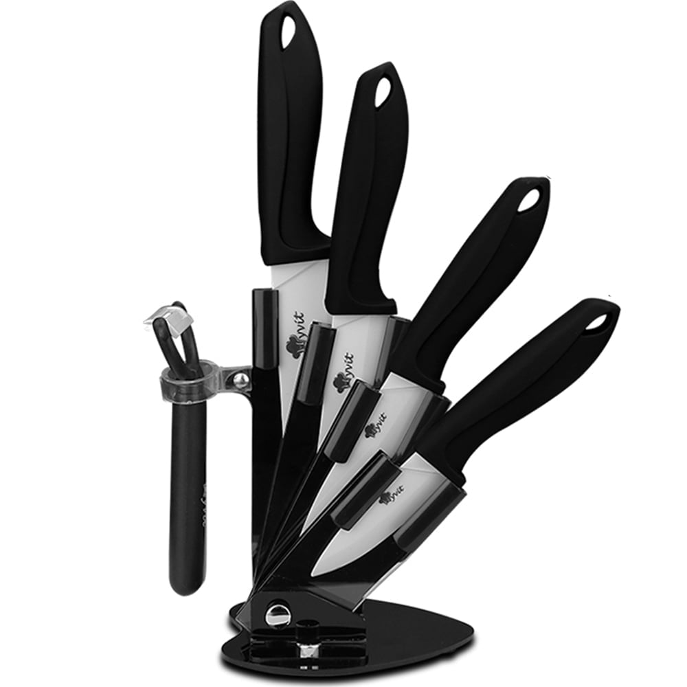 Ceramic Knives with Block, 3" 4" 5" 6" inch Kitchen Knife Set with Peeler Fruit Paring Knife with Covers