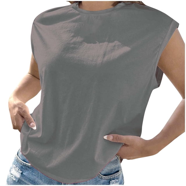 AherBiu Hauts d'Été pour Femmes Manches Courtes Basiques T-Shirts Confortables Couleur Unie Col Rond Blouse