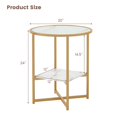 thumbnail image 3 of Costway Table d'Appoint en Verre 2 Pcs, Table d'Appoint Ronde 20 Pouces à 2 Niveaux avec Tablette de Rangement en Faux Marbre, 3 of 10