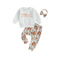 thumbnail image 1 of Fortune 2Pcs Baby Girl Thanksgiving Outfit Letter Pumpkin Print Sweatshirt Pants, 1 of 9