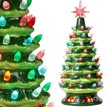 Joyfy Sapin de Noël en Céramique de 15 Pouces, Sapin de Noël en Céramique Prééclairé avec 70 Lumières Multicolores, Décorations de Sapin de Noël pour Table, Sapin des Fêtes