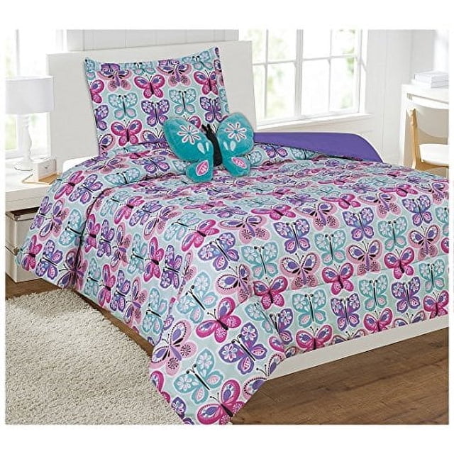 Fancy Linen Girls Comforter Set Butterfly Blue/Turquoise Purple New # Butterfly Blue (Twin Comforter)