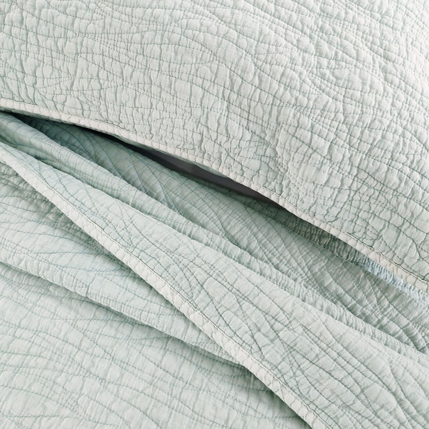 Ensemble de couette Carson de Gouchee Home – Ensemble de literie menthe 3 pièces, coton délavé avec motif à coutures ondulées, couvre-lit doux toutes saisons