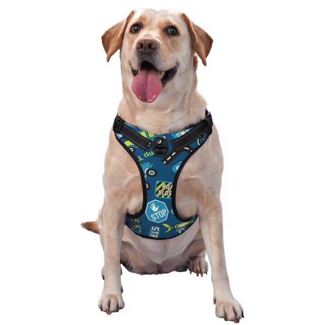 Kdxio Machinery Road Construction Print No Pull Dog Harness Adjustable Reflective Oxford Easy Control Medium Large Dog Harness for Training and Everyday-Small