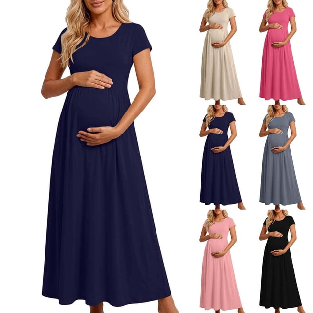 Sentmoon Robe de Maternité Respirante Coupe Ajustée Robes pour Femmes 2026 Été Couleur Unie Manches Courtes Encolure Carrée Robes Soleil pour Femmes Vacances pour Quotidien et Trajet S-TTTG