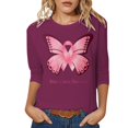 thumbnail image 1 of Fgnfyis T-Shirts pour Femmes Sensibilisation au Cancer Hauts Décontractés Col Rond Manches Trois Quarts Design Imprimé pour Quotidien Printemps Été Automne Célébrations Hauts pour Femmes Rose Vif TG, 1 of 1