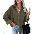 thumbnail image 1 of Womens Corduroy Casual Button Down Shirts Long Sleeve Boyfriend Oversized Collared Shacket Jacket Blouses Tops, 1 of 2