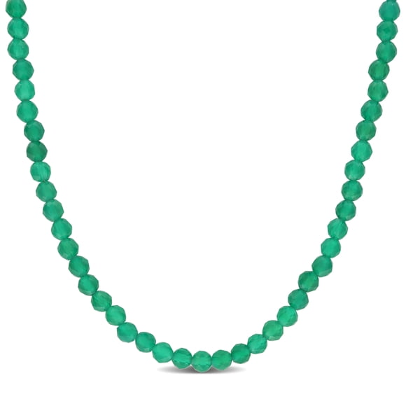 Miabella 16ct TGW Green Onyx Facetted Bead Necklace in Yellow Plated Silver