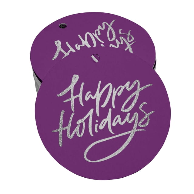 Inkdotpot Real Silver Foil Happy Holiday Tags Favor Hang Paper Tags 100 Pieces