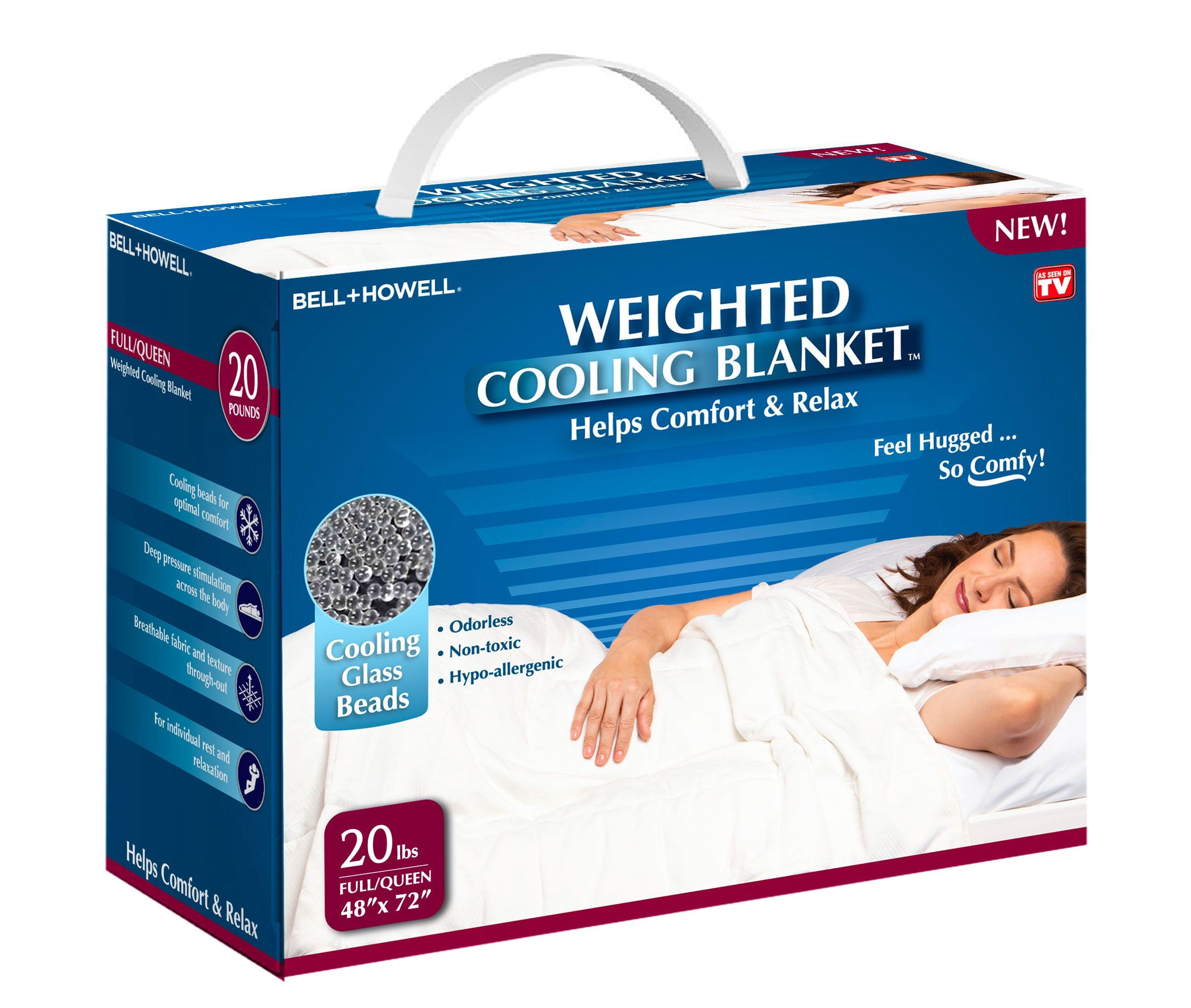 Bell + Howell Cooling Comfort Weighted Blanket 20 lb Full/Queen 48” x 72” Breathable Glass Beads Machine Washable