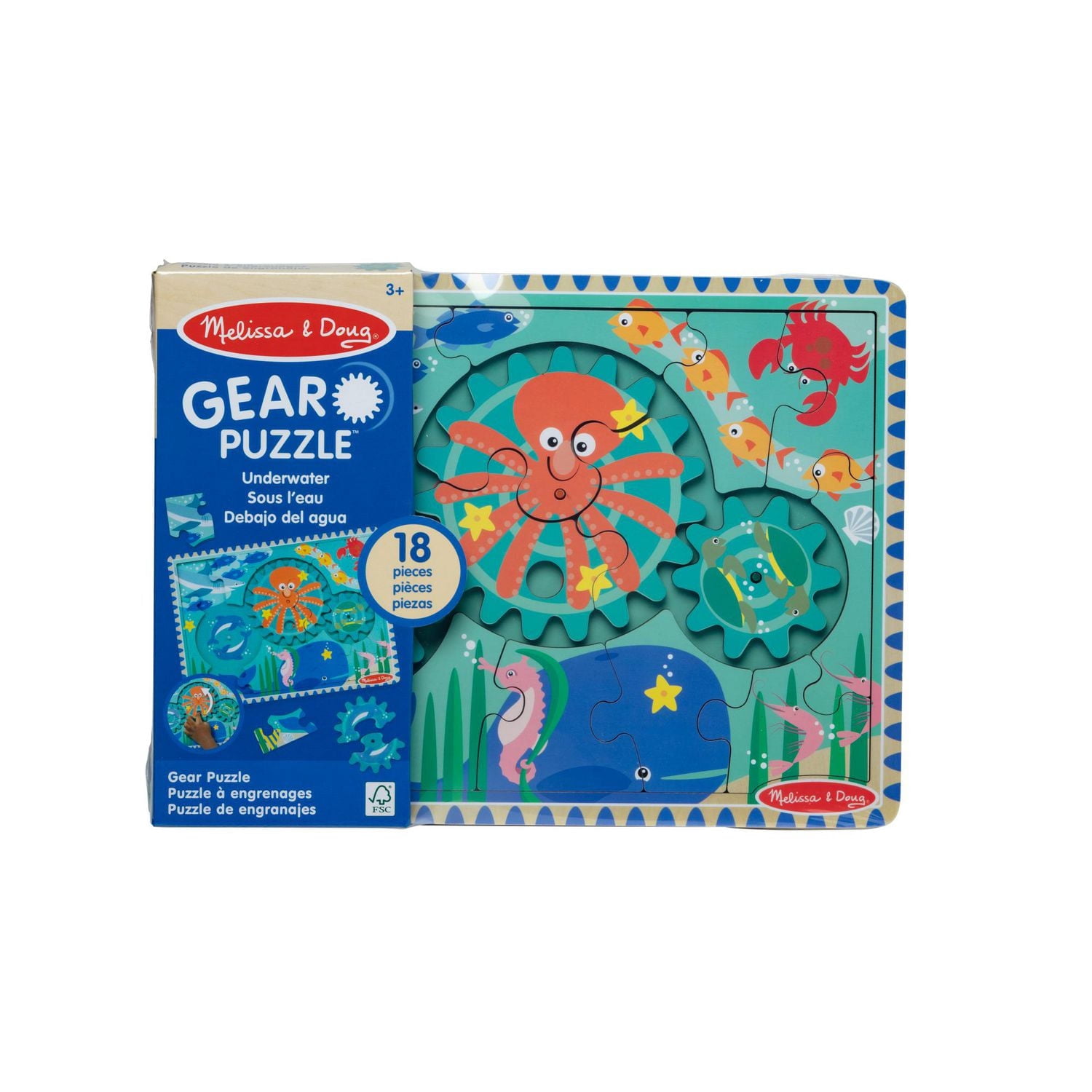Melissa & Doug Wooden Underwater Jigsaw Spinning Gear Puzzle – 18 Pieces
