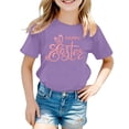 thumbnail image 1 of LUOGENLI T-Shirt pour Filles Mode Décontractée Imprimé Col Rond Manches Courtes T-Shirt Maxi pour Filles 2025 Fendu Violet 12-13 Ans, 1 of 4