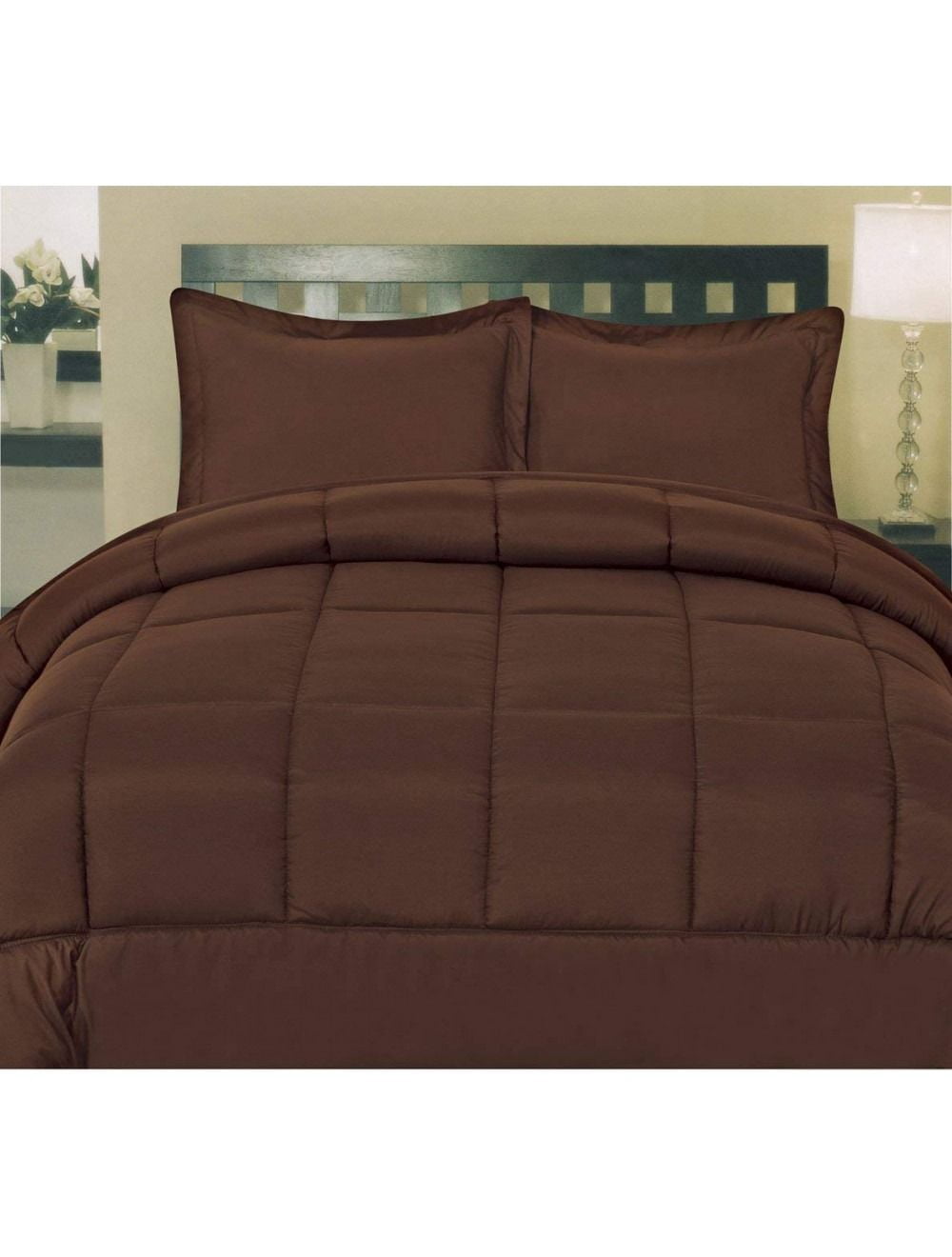 QUEEN size 90"x90" Microfibre Hypoallergenic Synthetic Comforters color BROWN (2 Tone) 1/ Pack
