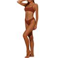 thumbnail image 4 of Women's 2 Piece Ribbed Bikini Sets, Adjustable Spaghetti Straps Sports Swimwear Bathing Suits Brown S, 4 of 5