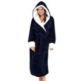 thumbnail image 1 of Fashnice Women Sleepwear Long Sleeve Sherpa Robes Solid Color Fuzzy Plush Bathrobe Warm Sleeping Fleece Robe Navy Blue S, 1 of 7