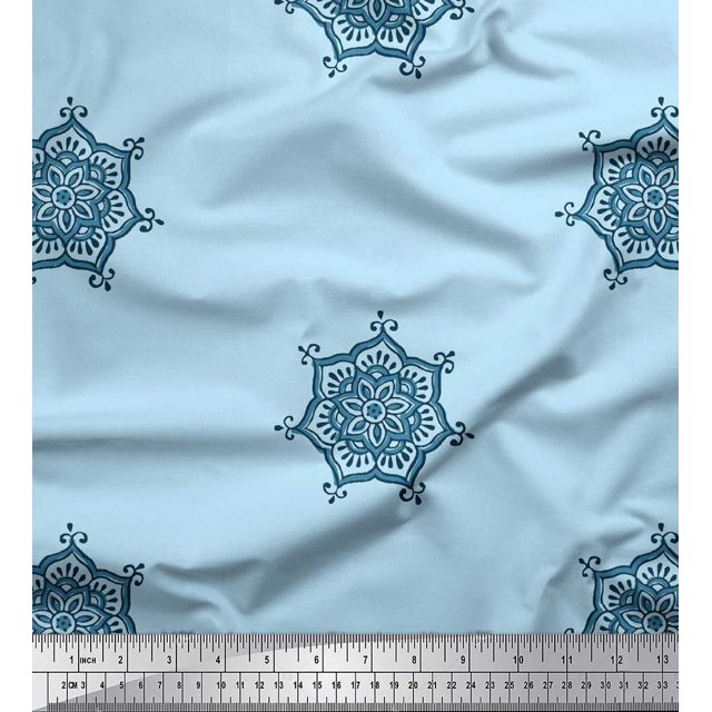 Soimoi Polyester Crepe Fabric Floral Mandala Block Print Fabric by The Yard 42 Inch Wide