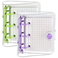 thumbnail image 1 of 2 Sets Mini Clear 3 Ring Binder Covers with Binder Inner Paper Bag Clear Soft PVC Notebook Closure Binder(Green,Purple), 1 of 7
