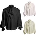 thumbnail image 4 of MYG Chemisier à Col Volanté Steampunk Médiéval Renaissance pour Homme Chemise de Pirate Vampire, 4 of 7