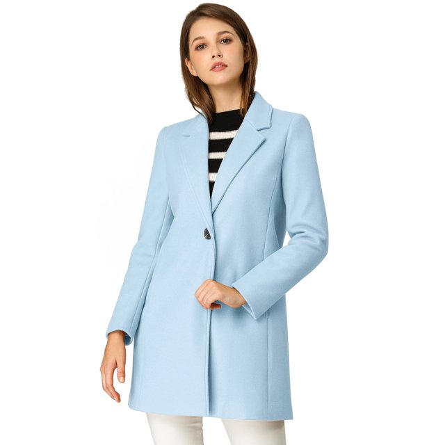 INSPIRE CHIC Manteau Long Classique à Revers Cranté à Manches Longues pour Femme Bleu Pâle S