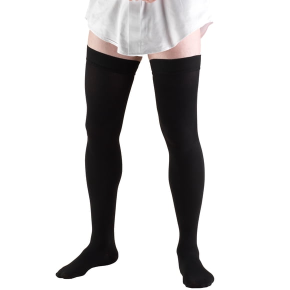 Truform Thigh High Dress Socks: 20 - 30 mmHg, Black, X-Large