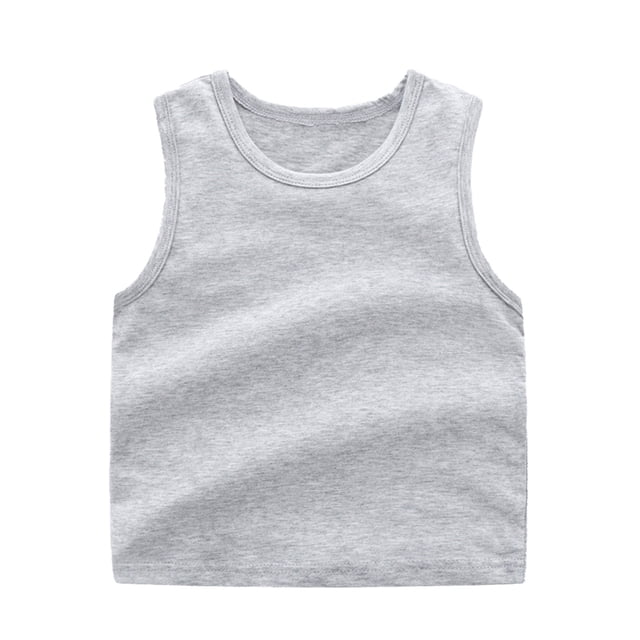 Kids Basic Cotton Tank Tops Unisex Solid Crew Neck Sleeveless Casual Wear