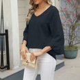 thumbnail image 3 of UPPADA Chandails à Manches 3/4 pour Femmes Mode Tendance Hauts Décontractés Col Rond Chandail Ample Confortable Doux Blouses Grande Taille Coupe Ample T-Shirts Décontractés Vêtements au Coude Hauts à Manches 3/4 pour Femmes Aubaines, 3 of 7
