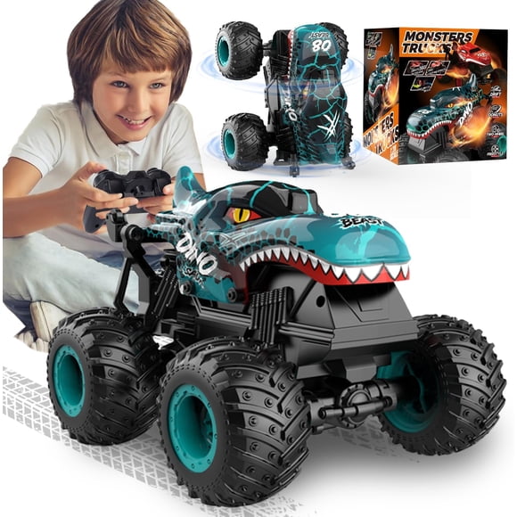 Monster Truck Toys, 2.4Ghz RC Monster Trucks for Boys, 1:20 Dinosaur RC Cars with Light & Music, Remote Control Truck with Stunt, 360° Spin,for Kids