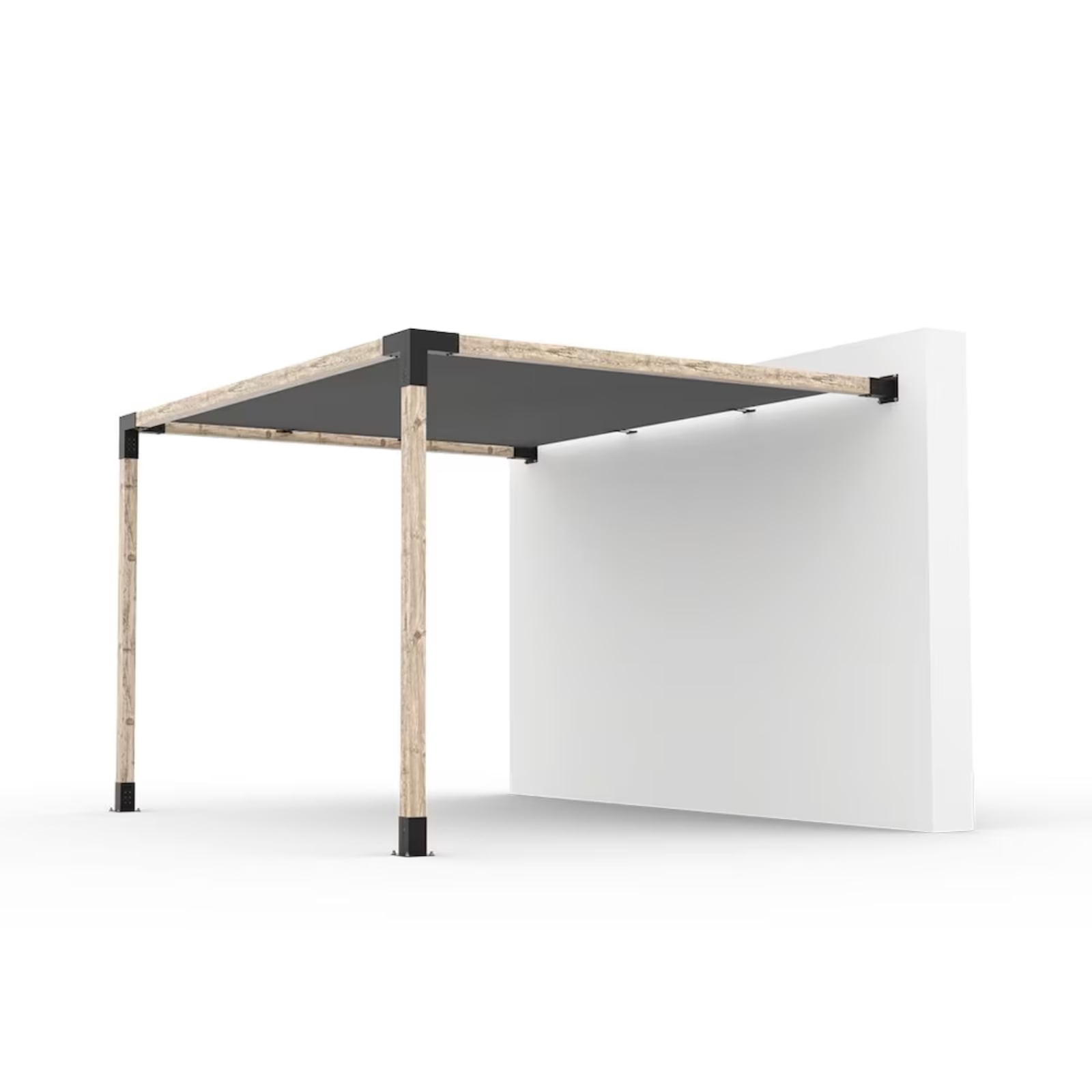 Kit de pergola murale Toja 8'x8' avec voile d’ombre en graphite pour poteaux en bois 4x4