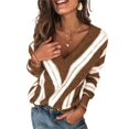 thumbnail image 1 of Women‘s Sweaters Casual Long Sleeve V-neck Striped Fall Pullover Knit Sweater Tops, 1 of 4
