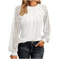 thumbnail image 1 of Timegard Hauts pour Femmes Dentelle Manches Longues Épaules Tombantes Blouse Froncée Automne Décontractée Col Rond T-Shirt Confortable Hauts, 1 of 6