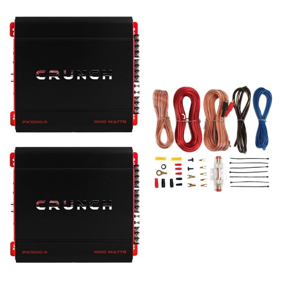 Crunch Amplificateur Stéréo 4 Canaux 1000 W Classe A/B (Lot de 2) et Trousse de Câblage