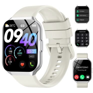 Montre Intelligente Compatible avec Android et iPhone 1,96 Pieds' Montre Intelligente pour Hommes Femmes 110+ Modes Sportifs Traqueur de Mise en Forme avec Réponse Passer des Appels/rappel de Messages, IP68 Étanche pour Cadeau (Blanc)