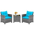 thumbnail image 2 of Costway 3 PCS Patio Rattan Furniture Bistro Set Cushioned Sofas Side Table Armrest Turquoise, 2 of 10