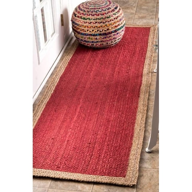 2.6x10 Ft Red Jute Area Rug, Hand-Woven, Reversible, Farmhouse Boho Style, Durable & Pet-Friendly Rug for Living Room, Dining Room, and Bedroom