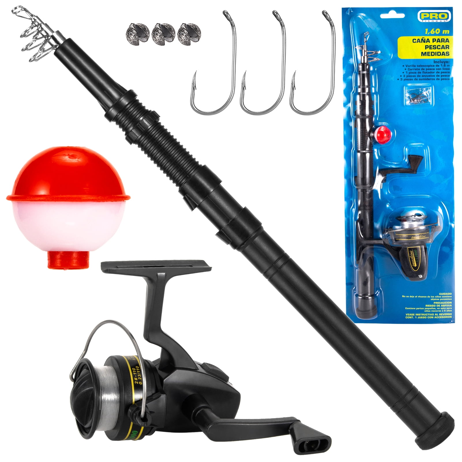 Fishing Rod and Reel Combo 9pcs Fishing Tackle Set Telescopic Fishing Rod Pole with Spinning Reel Float Hooks Split Shots Fishing Accessories