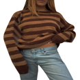 thumbnail image 2 of Women Y2K Vintage Brown Striped Patchwork Knitted Sweater Pullover, 2 of 6