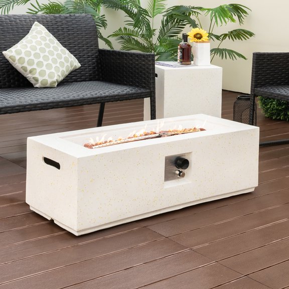 Gymax Table de Foyer Terrazzo pour Patio 50 000 BTU avec Table Cache-Réservoir de Propane et Housse