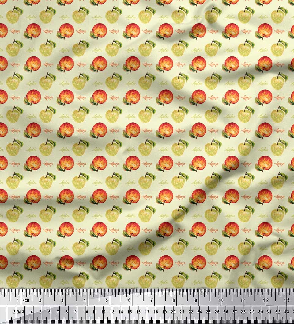 Soimoi Yellow Velvet Fabric Text & Fruits Decor Fabric Printed Yard 58 Inch Wide