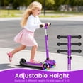 thumbnail image 3 of Trottinette 2-en-1 pour Enfants de 3 à 12 Ans, Trottinette à 3 Roues à Inclinaison pour Diriger avec Roues à DEL Lumineuses, Guidon Ajustable, Pliable et Détachable pour Garçons et Filles, Violet, 3 of 7