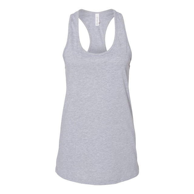 Bella Canvas 6008 Women’s Jersey Racerback Tank in Athletic Heather, size M. This women’s tank top is made from 100% Airlume combed and ringspun cotton, featuring side seams, a merrowed bottom hem, and a tearaway label. Suitable for casual wear, layering, or screen printing projects.