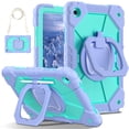 thumbnail image 1 of Samsung Tab A9 8,7 Pouces Étui de Protection Tout Inclus - Étui Antichoc en Silicone et PC avec Support Rotatif, Antichute et Résistante à l'Usure, Design Embossé, Comprend une Bandoulière - Lotus Violet et Menthe, 1 of 6